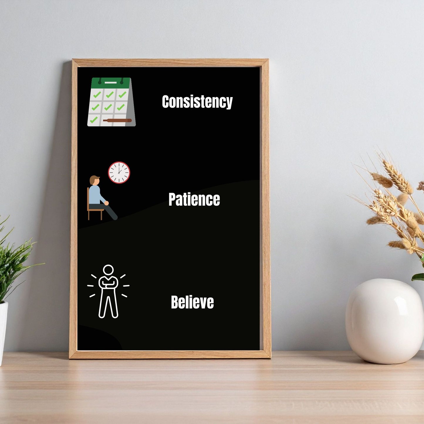 Consistency, Patience, Believe - Minimal motivational digital poster