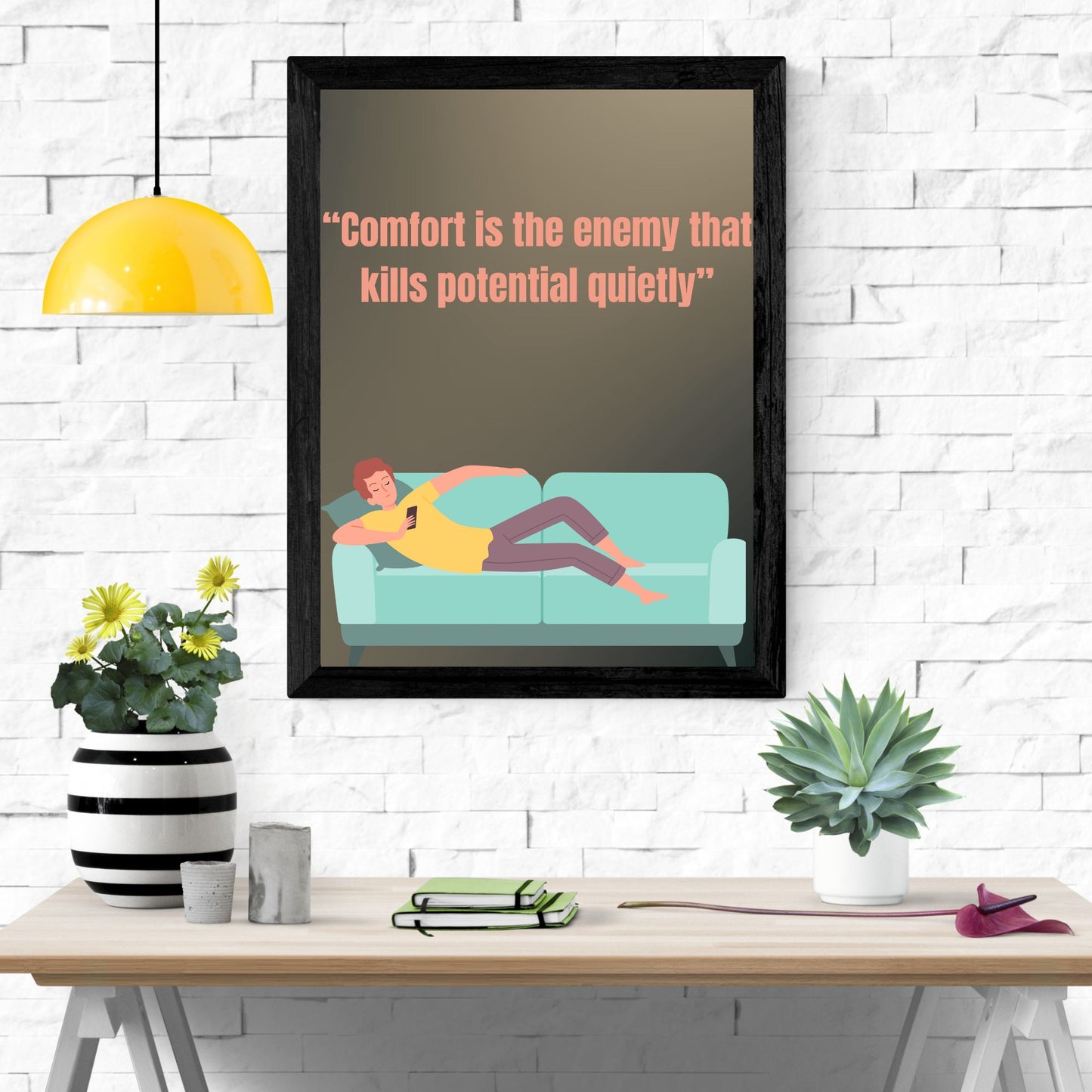 " Comfort is the enemy that kills potential quietly" - Motivational digital poster.